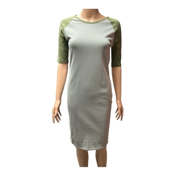 LuLaRoe - NWT - Julia Gray and Green Raglan Midi Dress - Picture 1 of 4